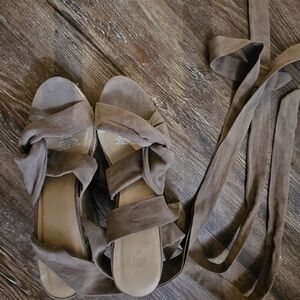 H&M Taupe Suede Wrap Wedge Sandals